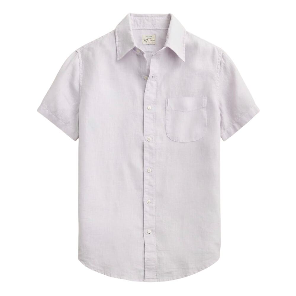 J.Crew Short Sleeve Washed 100% Linen Shirt Silver Mauve Size Medium Tall NWTe